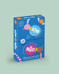Caixa do jogo de cartas "THE HAPPY GANG - Sim ou Não" em azul vibrante, mostrando perguntas de reflexão e o título principal.