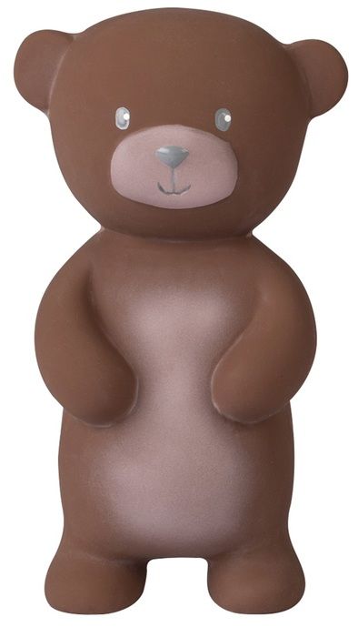 Mordedor Tikiri em forma de urso castanho, feito de látex de borracha natural, com detalhes faciais suaves.