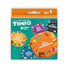 Timio Set 1 de 5 discos Animales Salvajes, Instrumentos, Música, Colores y Partes del cuerpo