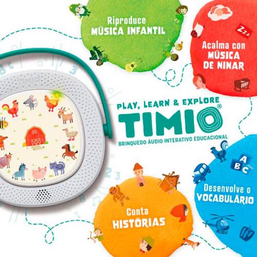 Imagem mostrando os temas dos discos e o slogan "Play, Learn & Explore".