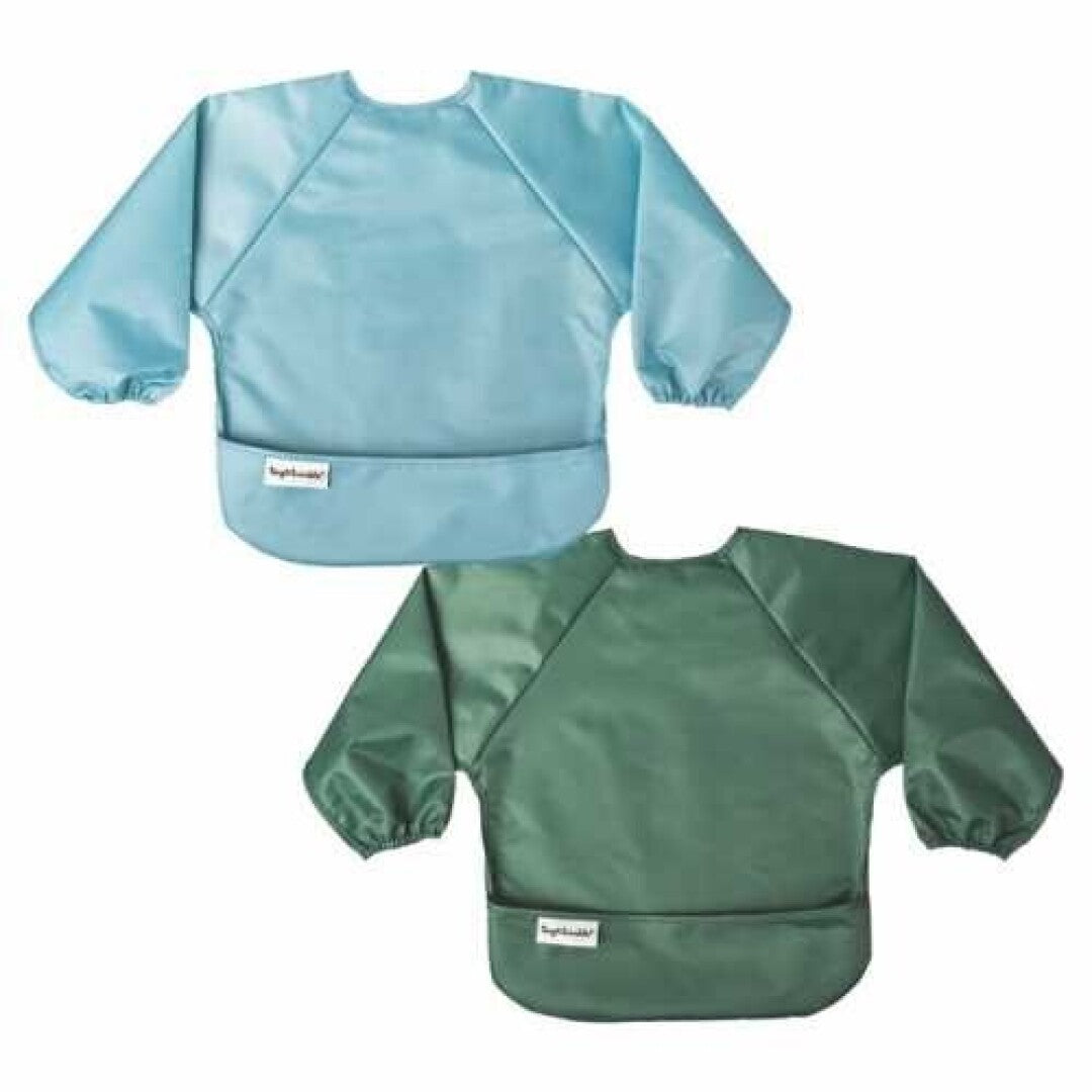 Conjunto de duas babetes com mangas Tiny Twinkle em tons turquesa e azeitona.