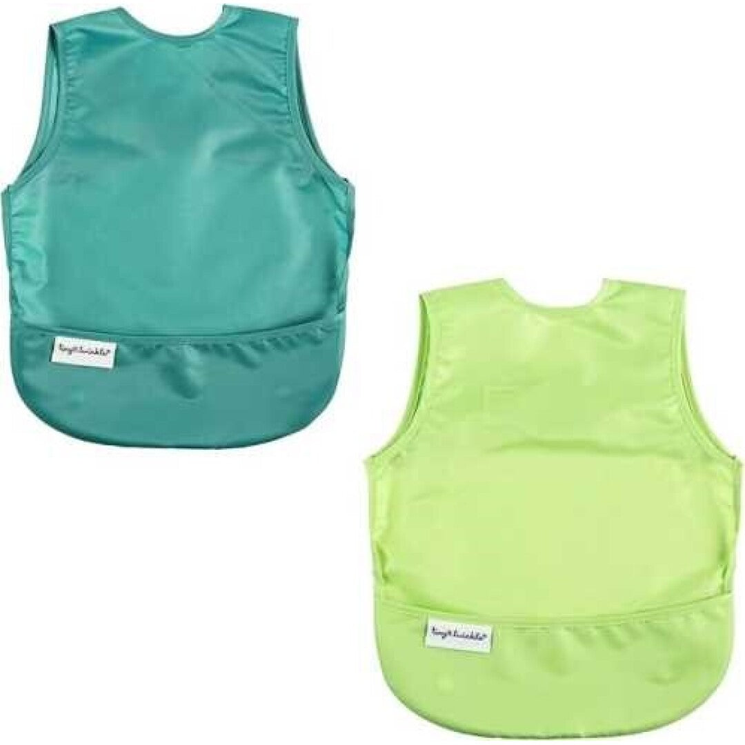 Conjunto de duas babetes sem mangas Tiny Twinkle em cor verde neon com bolso frontal.