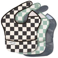 Conjunto de três babetes Tiny Twinkle em tons preto, verde e cinza com padrão aos quadrados.