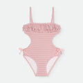 Trikini de menina Waterlemon rosa com padrão geométrico e folhos