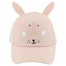 Boné infantil Trixie cor de rosa claro com orelhas de coelho e rosto bordado, ideal para 1-2 anos.