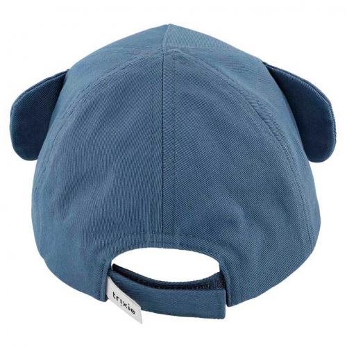 Vista traseira do boné Trixie de elefante, mostrando o fecho de velcro ajustável com etiqueta da marca Trixie visível.