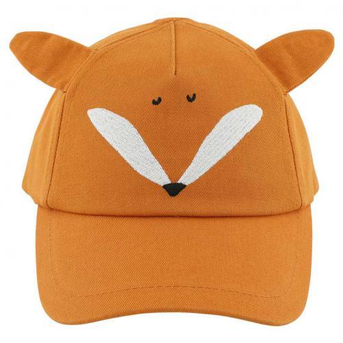 Boné infantil Trixie cor de raposa laranja, visto de frente, com orelhas e focinho bordado em branco.