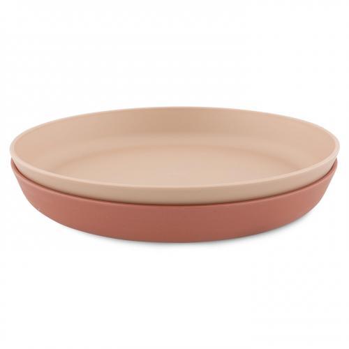 Conjunto de dois pratos infantis Trixie em tons de cinzento e branco com aro alto para autonomia alimentar.