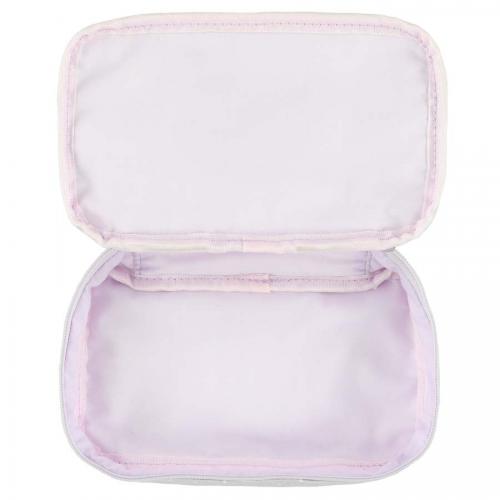 Interior do estojo Trixie Rato aberto, mostrando o forro de poliéster lilás claro e o espaço de arrumação vazio.