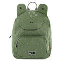 Mochila infantil Trixie Sapo, vista frontal. Design verde com rosto de sapo sorridente, fecho zíper e alças ajustáveis.