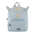 Mochila infantil Trixie Mr. Alpaca em tom azul claro com bolso frontal e fivela peitoral.