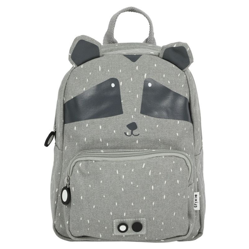 Mochila infantil Trixie Mr Racoon em tom cinzento salpicado com orelhas em relevo e fecho peitoral