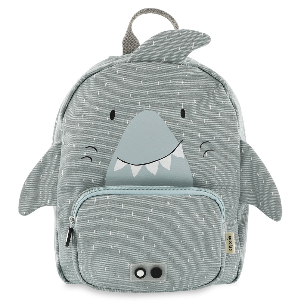 Mochila infantil Trixie Tubarão azul com alças ajustáveis e bolso frontal