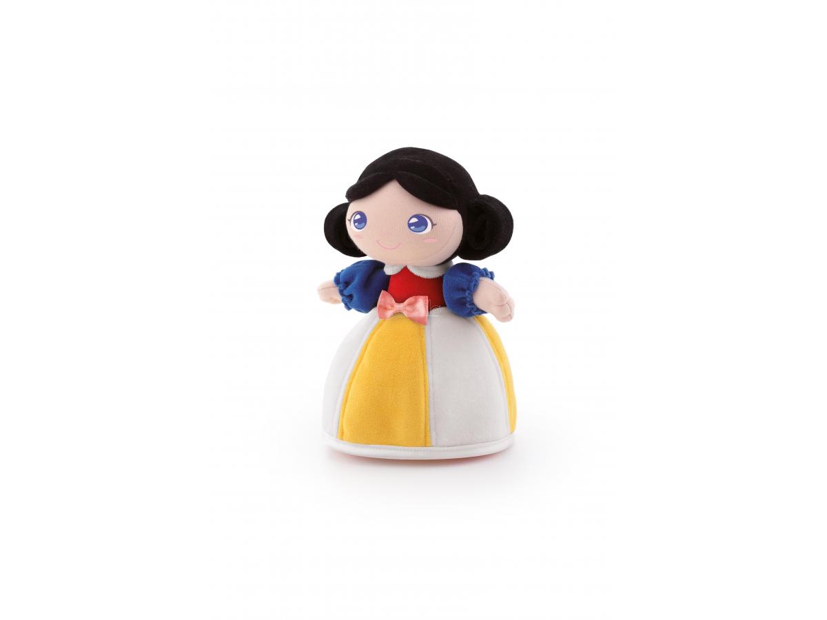 Peluche Trudi Princesa Branca de Neve, em posição de pé, com vestido amarelo e branco, sobre fundo branco liso.