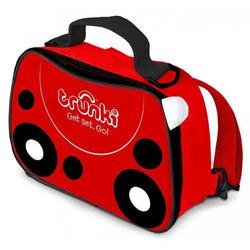 Lancheira térmica Trunki Harley Mariquita em tons de vermelho e preto com design de joaninha.