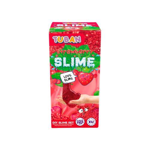 Kit Tuban DIY Slime Morango com cola vermelha, glitter e acessórios para brincar