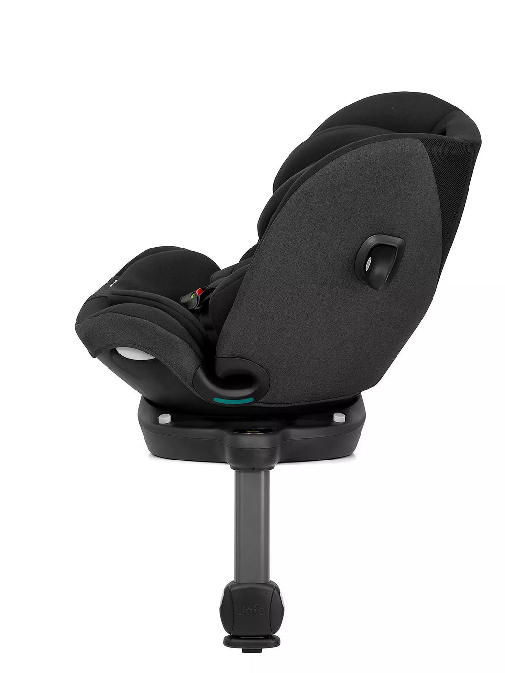 Perfil da cadeira Joie i-Spin XL mostrando o sistema ISOFIX e o pé de apoio telescópico.