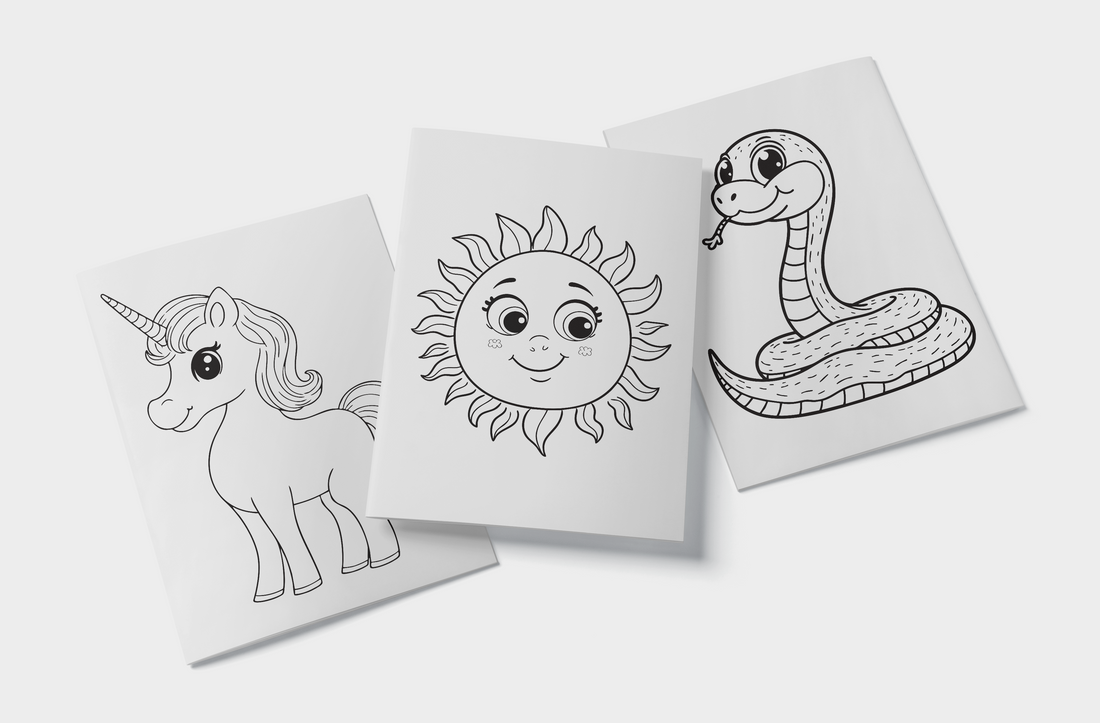 Mãos segurando o livro "Vamos Pintar? Vol. 1" com capa colorida e ilustração de um canguru pintando. Dois outros livros da mesma coleção aparecem ao lado.