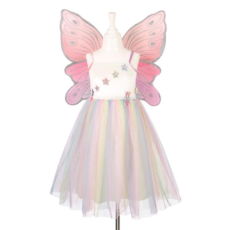 Vestido de fada Souza Louanne para meninas de 3-4 anos (98-104cm), com saia de tule arco-íris e asas de borboleta rosa e prata.