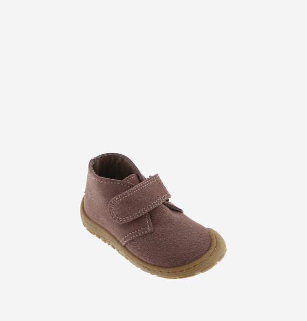 Botins barefoot Victoria em pele de cor malva com fecho de velcro