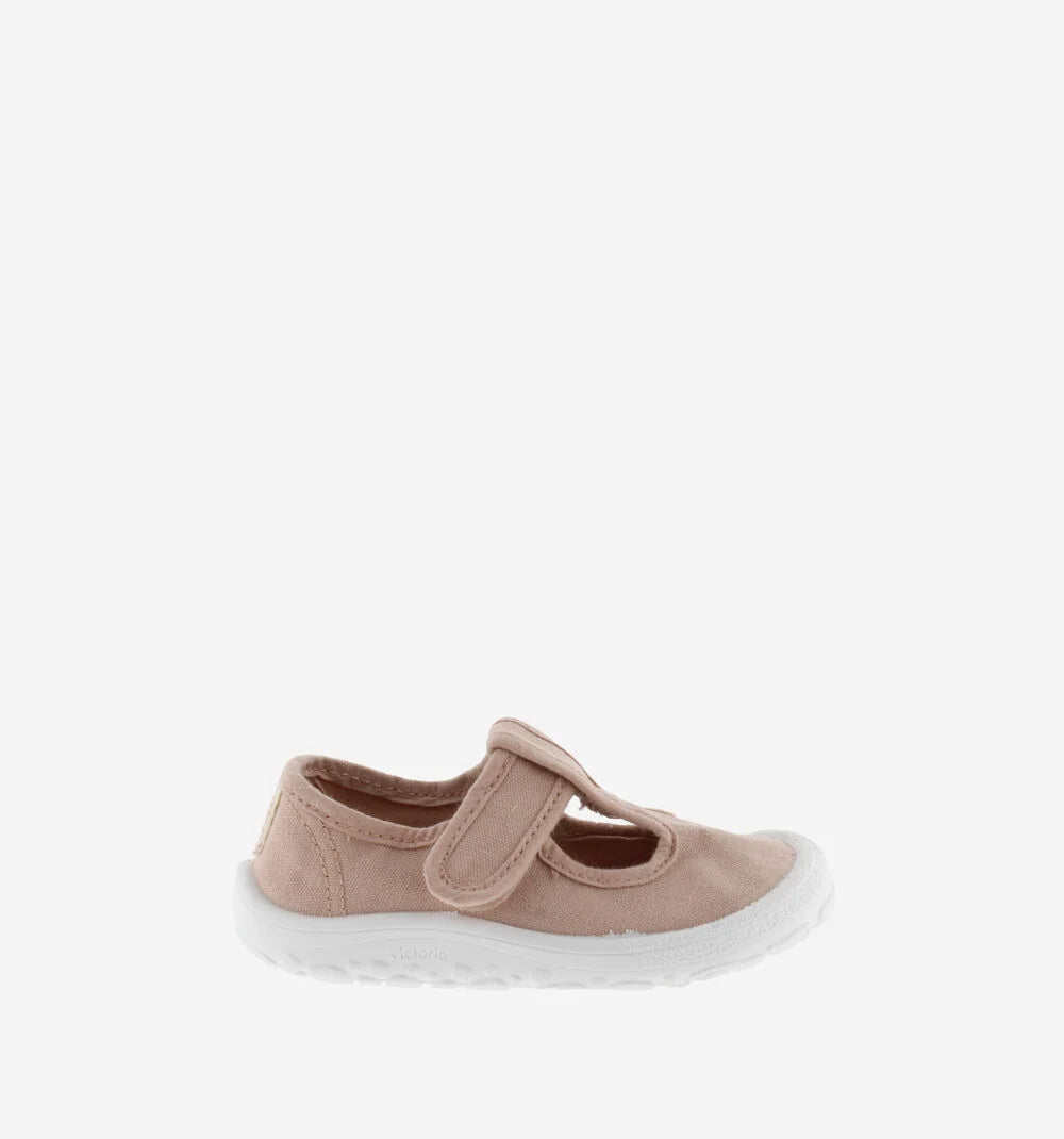 Sandália Victoria Barefoot Lona Ballet 2024 cor-de-rosa claro, vista lateral com marca.