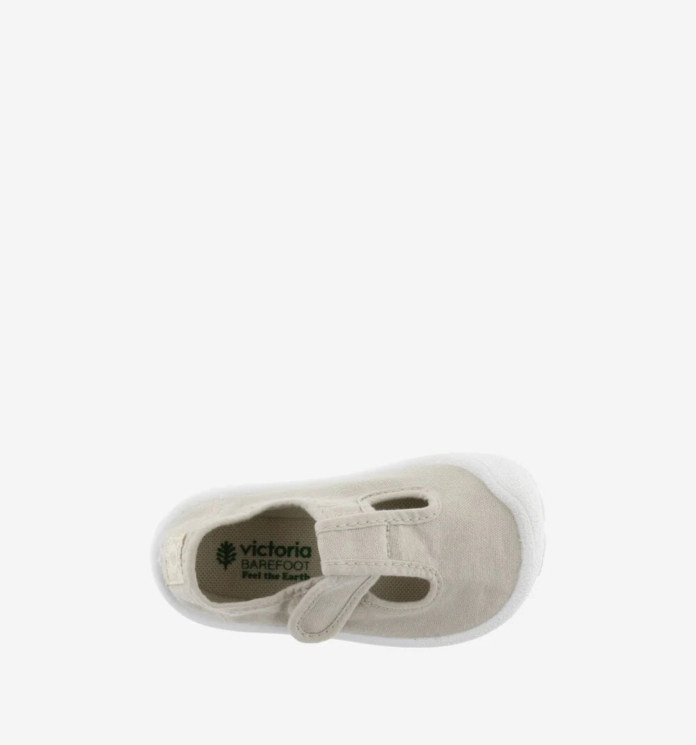Victoria Barefoot Sandálias Lona Hielo 2024, vista superior de uma sandália com o logo "victoria barefoot" na palmilha.
