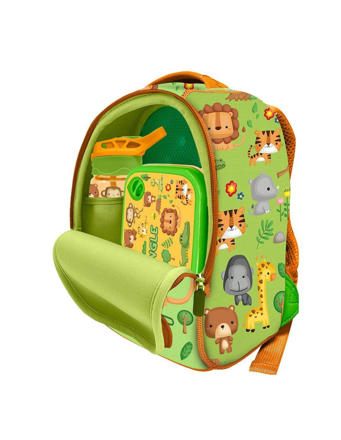Mochila pré-escolar Water Revolution Selva em neoprene com design de animais e porta-moedas a condizer.