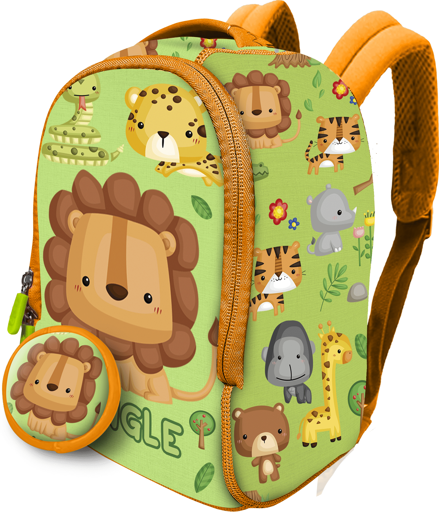 Mochila pré-escolar Water Revolution Selva em neoprene com design de animais e porta-moedas a condizer.