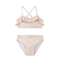 Fato de banho Waterlemon para menina, conjunto de biquíni de duas peças com padrão de bolinhas laranja sobre fundo pêssego.