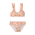 Biquíni de duas peças Waterlemon para menina, estampado com laranjas vibrantes sobre fundo pêssego. Top de alças duplas.