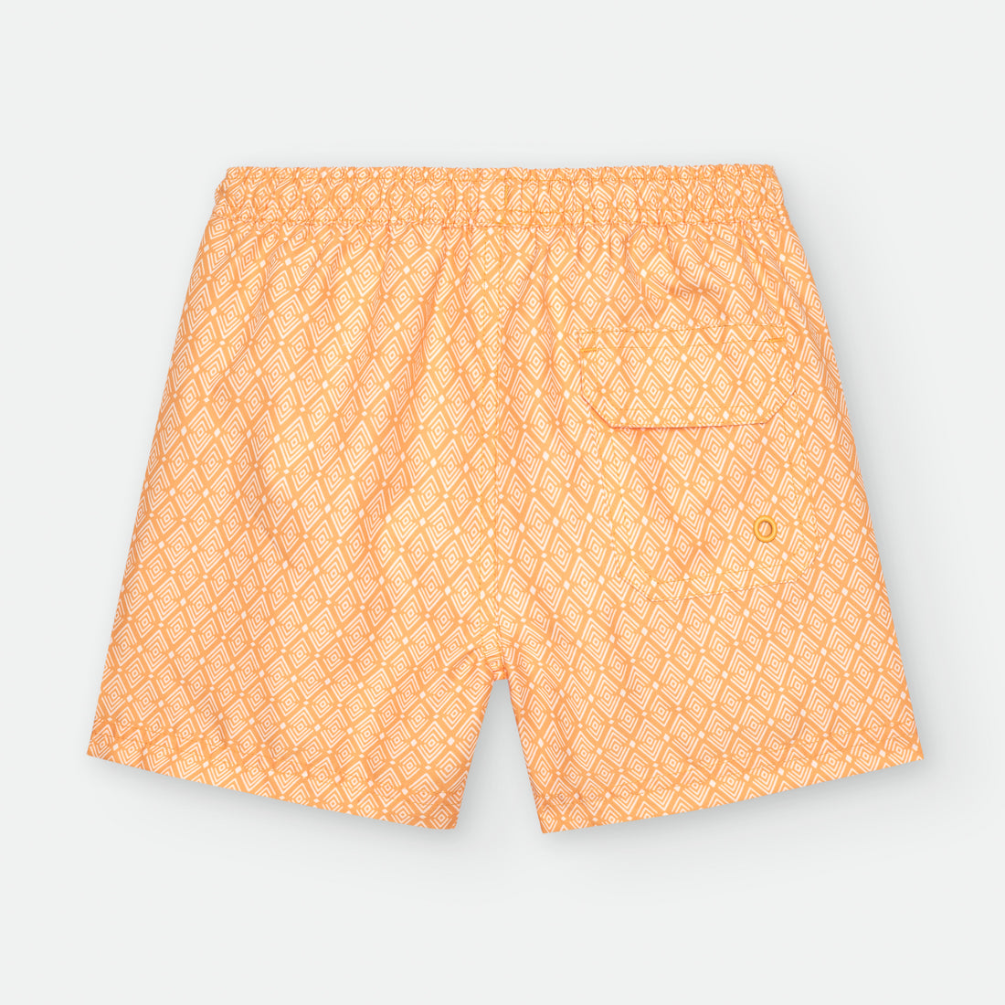 Calções de banho Waterlemon laranja para adulto, vista frontal, padrão geométrico, tecido leve e confortável.