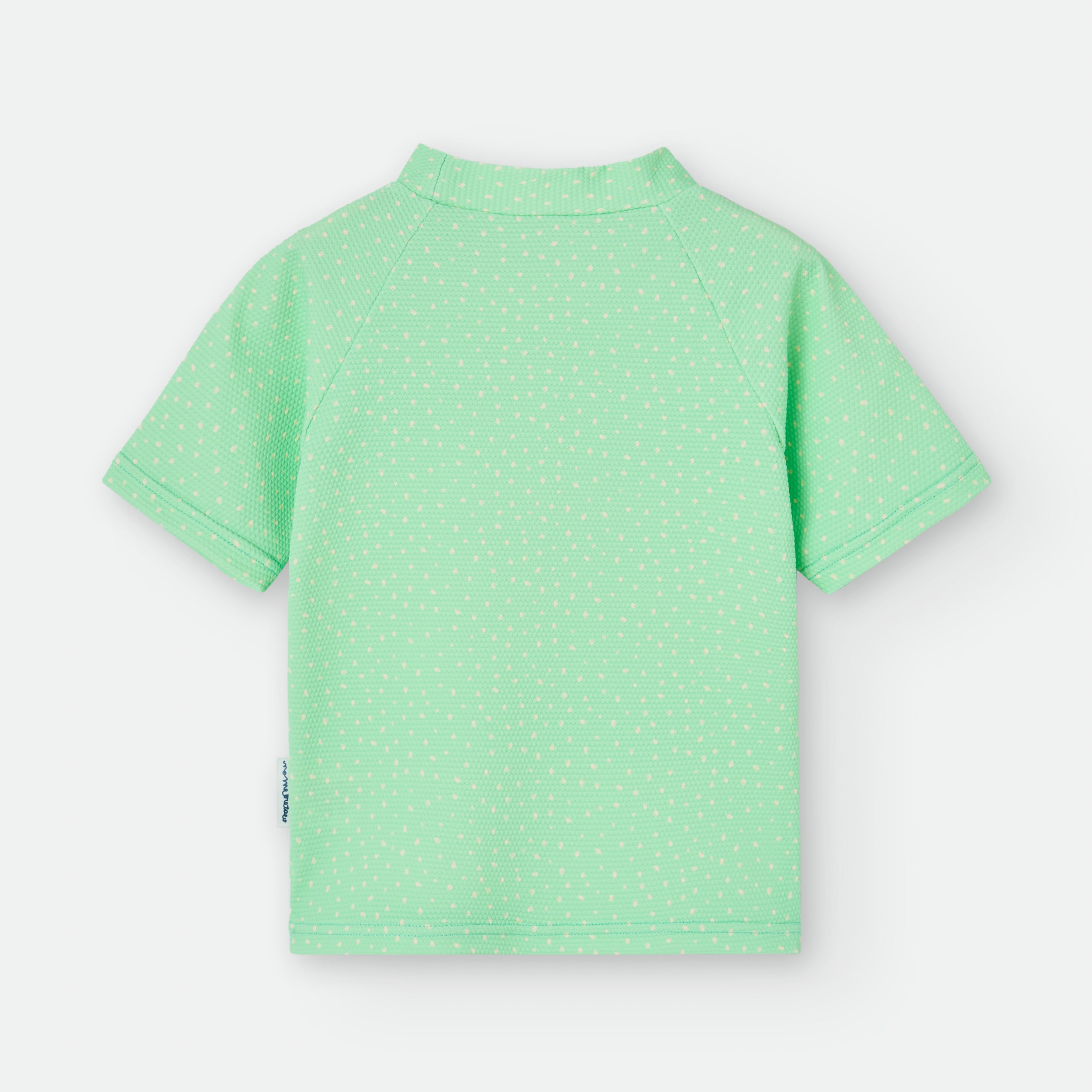 Vista traseira da camisola de proteção solar UV Waterlemon verde, mostrando o tecido texturizado e a costura das mangas.