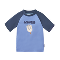 Camisola de proteção UV Waterlemon azul com padrão divertido de gelados coloridos, gola subida e mangas curtas raglan.