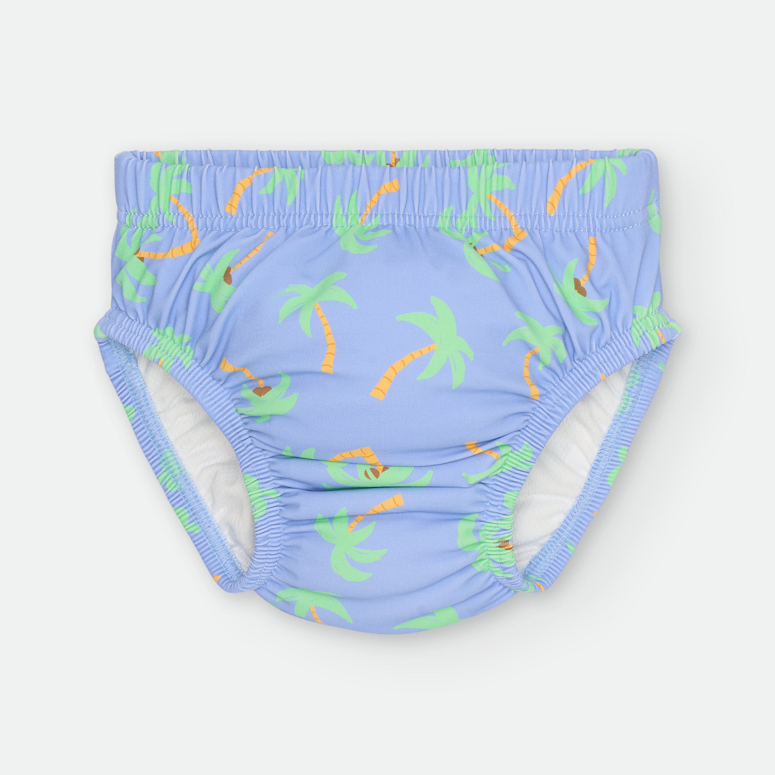 Cueca-fralda de praia Waterlemon com padrão de palmeiras azuis para bebé