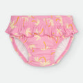 Cueca-fralda de praia Waterlemon rosa com padrão de palmeiras e folhos