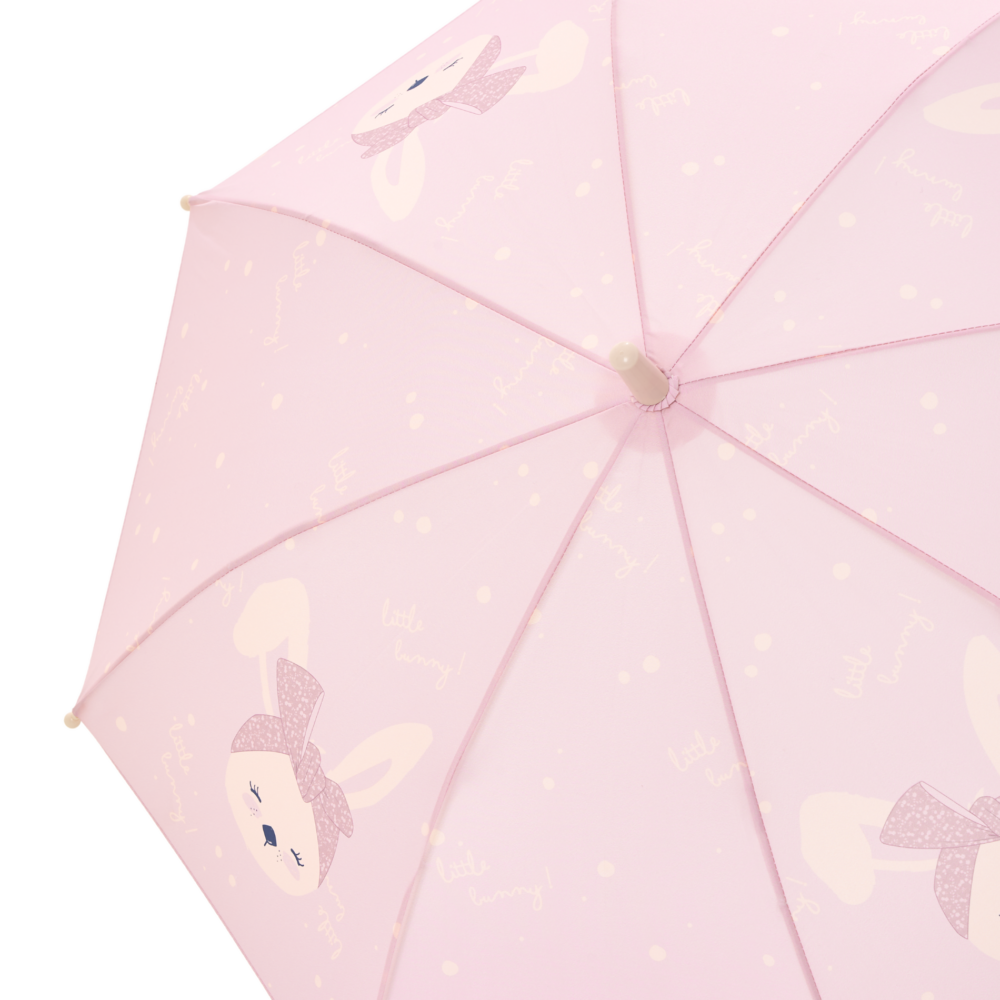 Detalhe da pega ergonómica amarela do guarda-chuva Waterlemon, ideal para mãos pequenas.