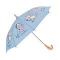 Guarda-chuva infantil Waterlemon aberto, padrão zebra e caniche com tema musical. Cor principal azul claro. Manípulo em forma de limão.
