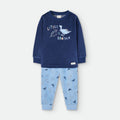 Pijama Waterlemon de meia estação, veludo azul-escuro, com estampado de dinossauros e texto "Little Brother".