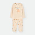 Pijama de duas peças Waterlemon em veludo cor de pêssego, com camisola de manga comprida e estampado "Birthday Cat".