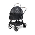 Carrinho de passeio para cães Wonderfold P3 em preto com capota de rede fechada e rodas robustas.