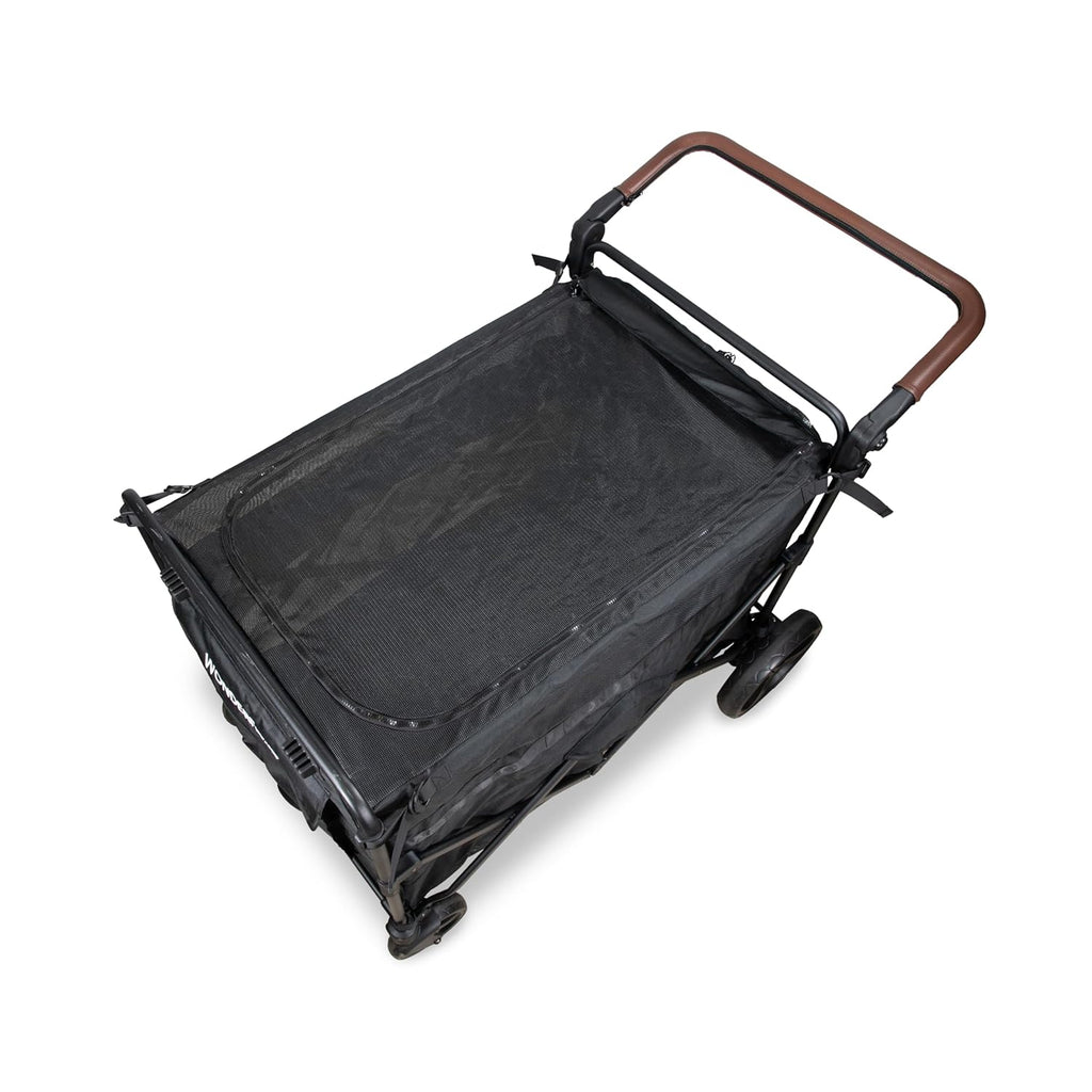 Cobertura de malha de segurança fechada no topo do carrinho Wonderfold PXL para proteção do pet.