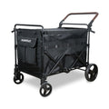 Carrinho vagão Wonderfold PXL Pet preto com pega ergonómica em pele castanha e estrutura robusta.