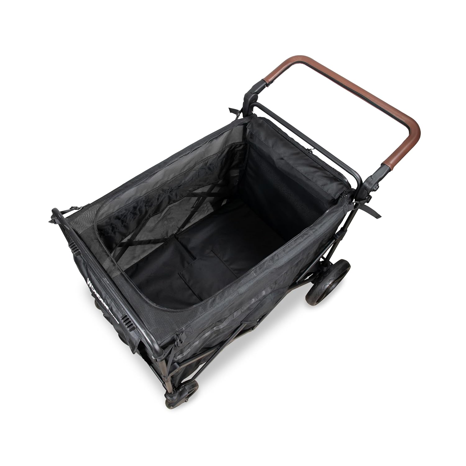 Interior amplo e acolchoado do vagão Wonderfold PXL Pet visto de cima, ideal para cães grandes.