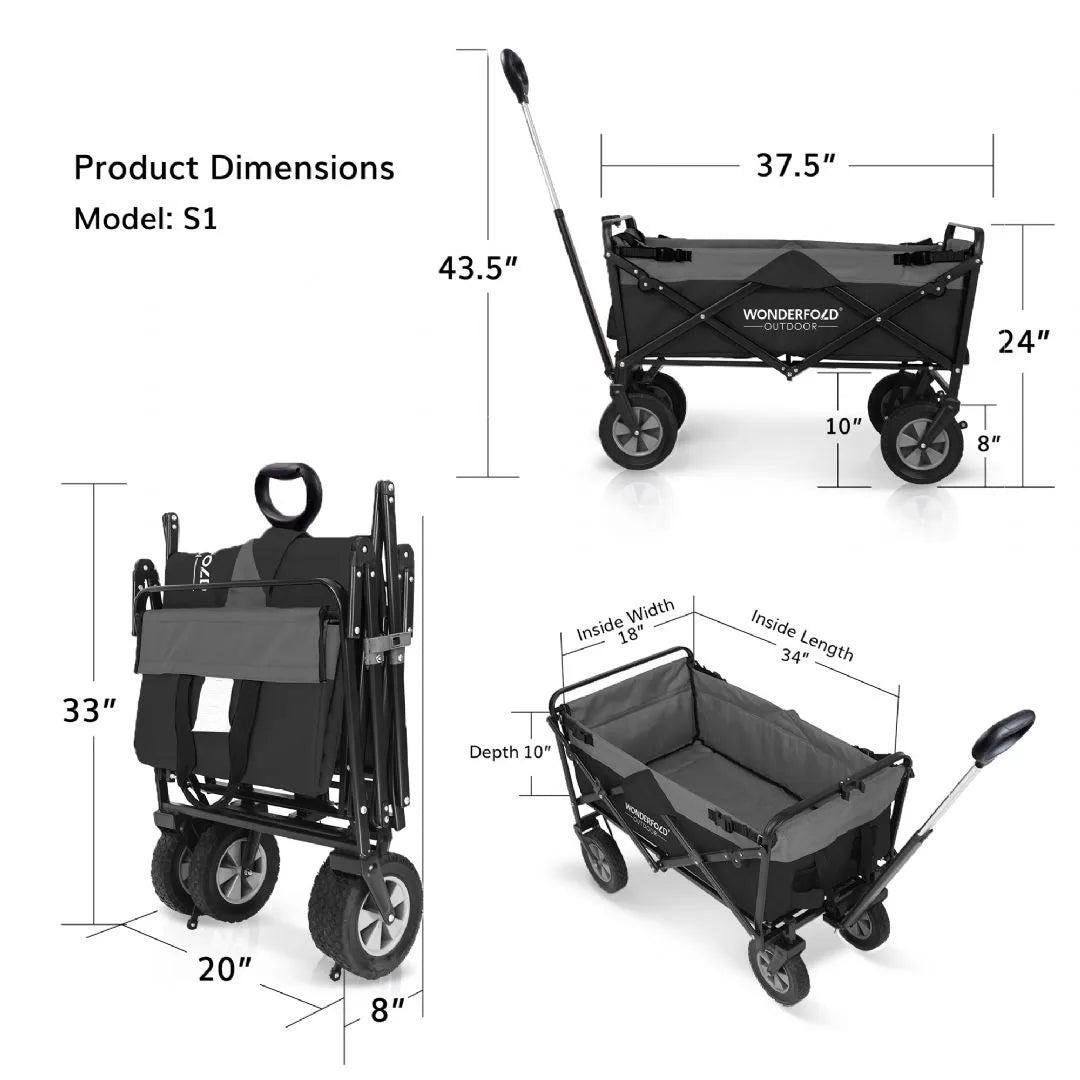 Diagrama com dimensões do Wonderfold Wagon - Carrinho Utilitário Dobrável Série S1.