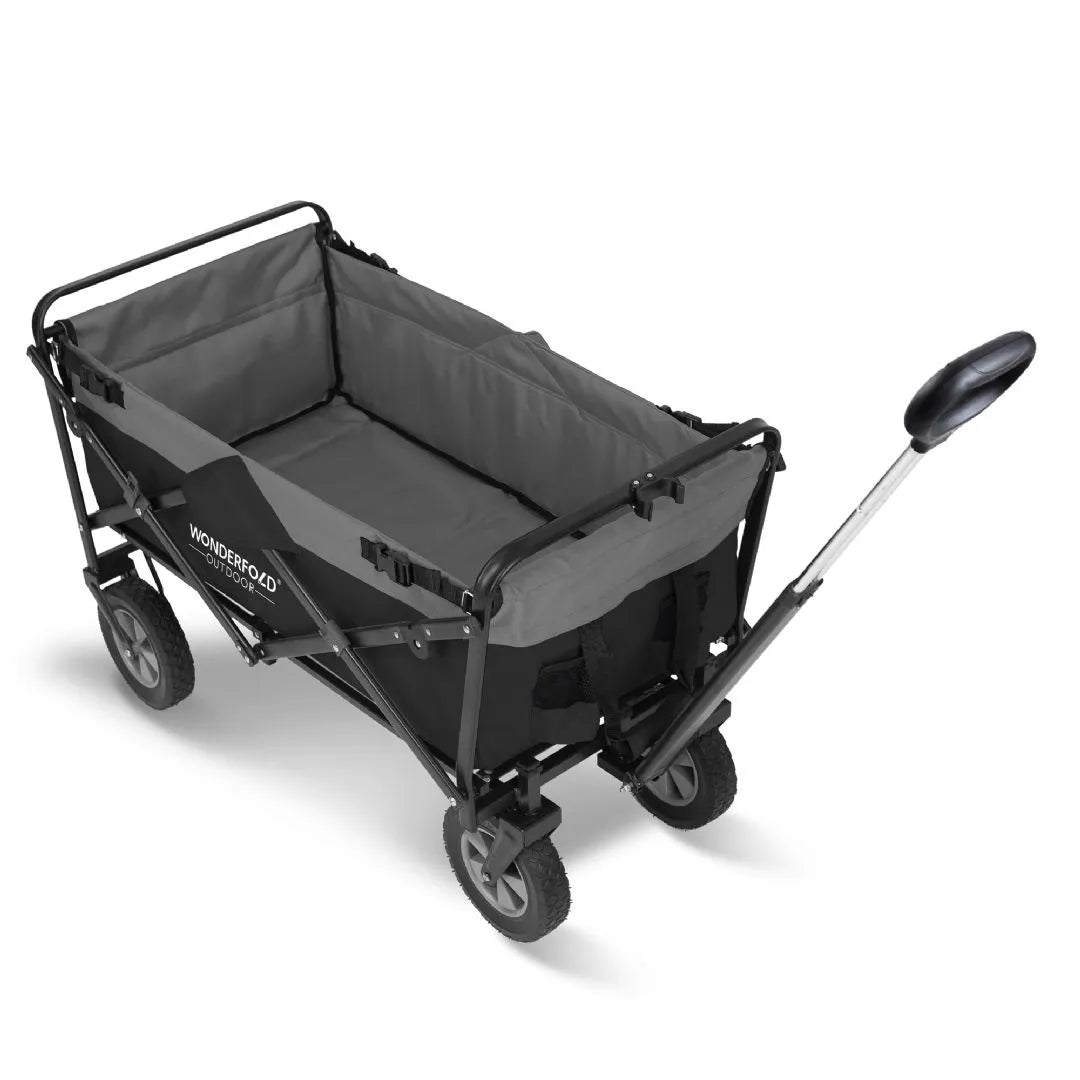 Wonderfold Wagon - Carrinho Utilitário Dobrável Série S1 Preto/Cinza, vista superior diagonal com alça estendida.