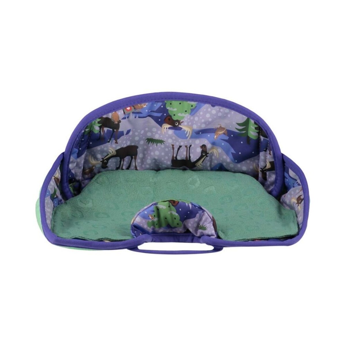 Protetor de assento de carro Close Pop-In Moose com padrão de floresta e animais, vista frontal.