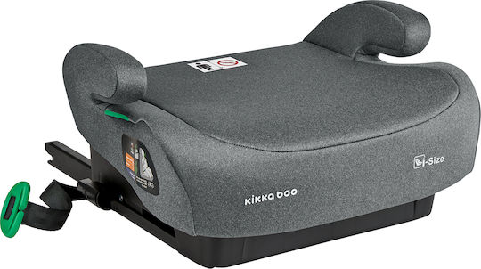 Imagem de estúdio da cadeira auto elevatória KikkaBoo i-Size cinzenta, focada no design e nos detalhes do tecido.