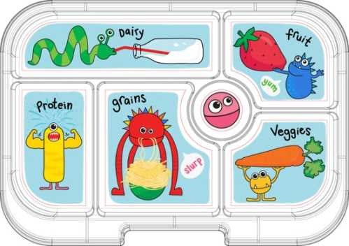 Imagem da Yumbox Lancheira com a tampa e a bandeja separadas, ilustrando a facilidade de limpeza.