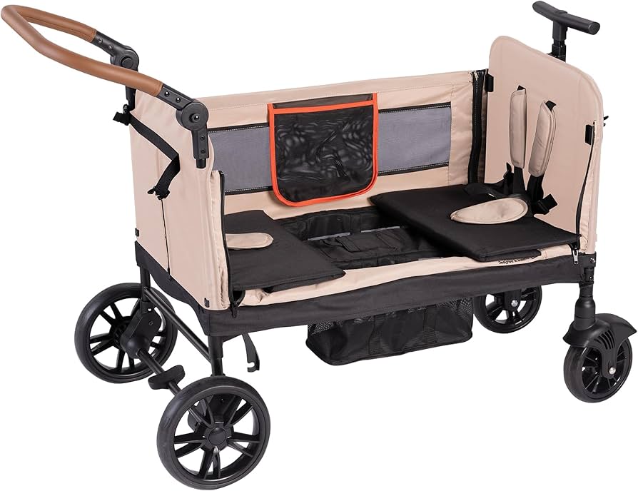 Wagon Yvolution verde fechado, mostrando a capota e o assento. Ideal para transporte de crianças, com design compacto e dobrável.