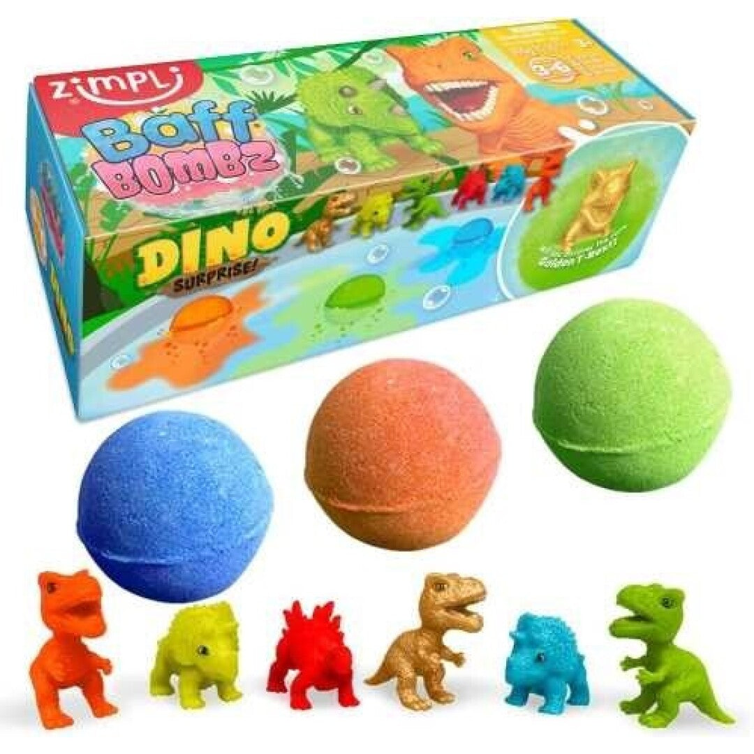 Pack de 3 bombas de banho efervescentes Zimpli Kids com figuras de dinossauros surpresa no interior